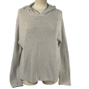 Athleta Beige Gray Cotton Silk Ribbed Hooded Long Sleeve Pullover Sweater Sz M